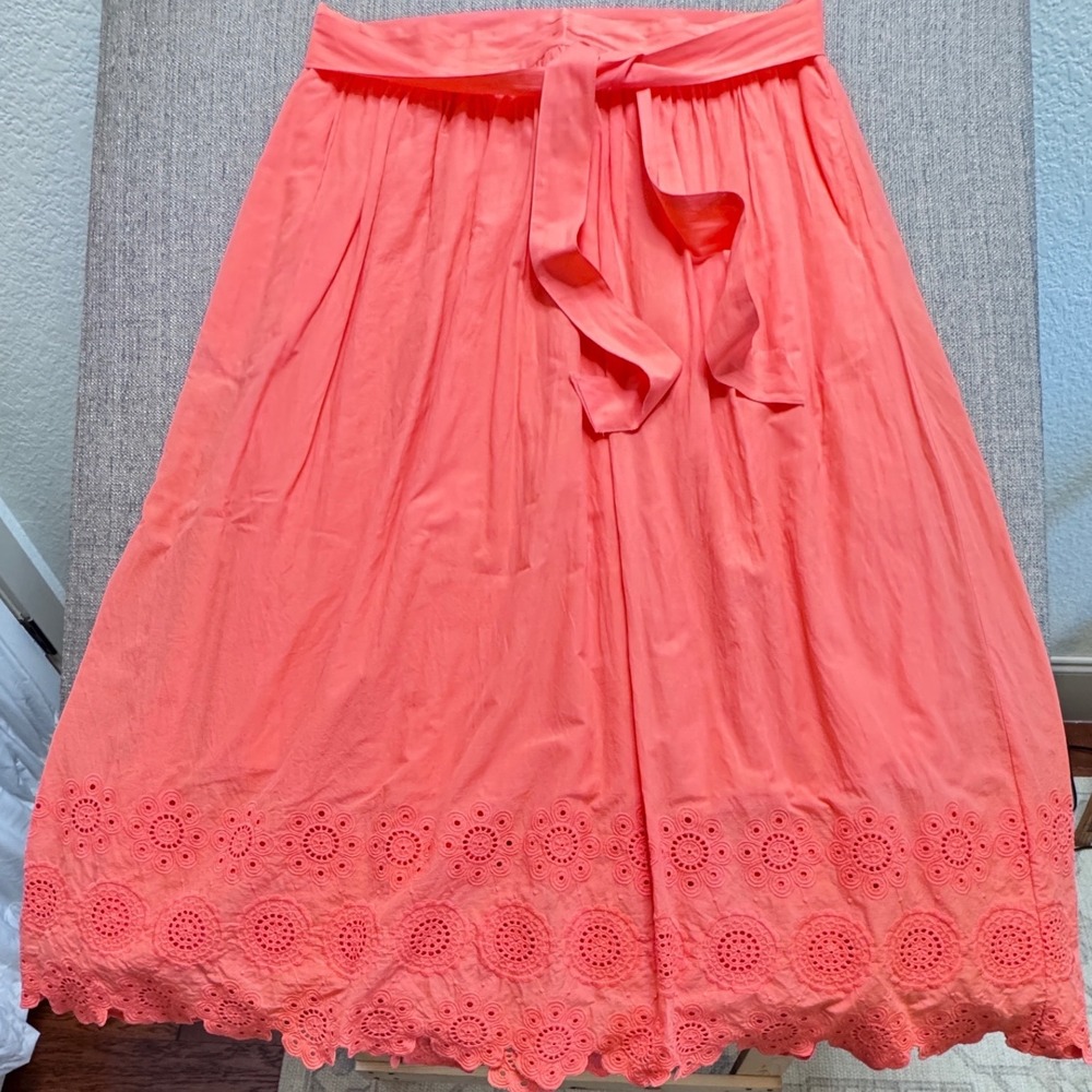 Lane Bryant Coral Pink Eyelet Cotton Midi Skirt Plus Size 18/20 Scalloped Hem